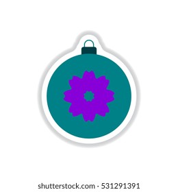 Vector illustration in paper sticker style Christmas ball with flower