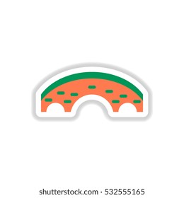 Vector illustration in paper sticker style Brick bridge