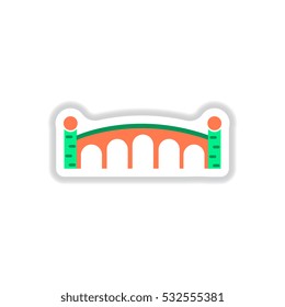Vector illustration in paper sticker style Stone arch bridge