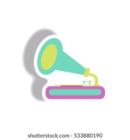 Vector illustration in paper sticker style retro gramophone