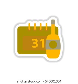 Vector illustration in paper sticker style christmas calendar and bottle of wine