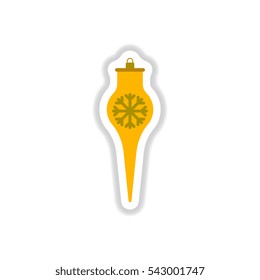 Vector illustration in paper sticker style Christmas decorations with snowflake