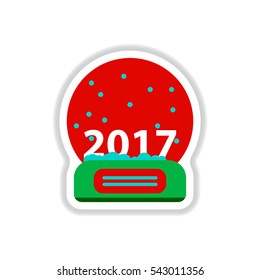 Vector illustration in paper sticker style Merry christmas glass ball with new 2017 year