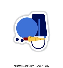 Vector illustration in paper sticker style Snowman head with carrot and bucket