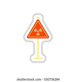 Vector illustration in paper sticker style road sign with an radioactive symbol