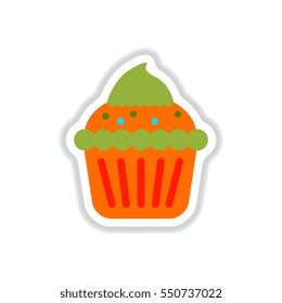 Vector illustration in paper sticker style Cupcake