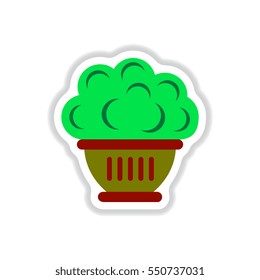 Vector illustration in paper sticker style Luxury interior big plant in pot