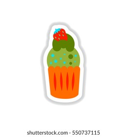 Vector illustration in paper sticker style strawberry ?upcake