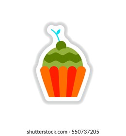 Vector illustration in paper sticker style cherry ?upcake