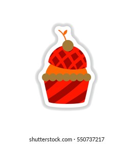 Vector illustration in paper sticker style cherry ?upcake