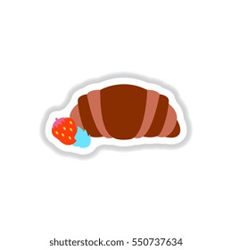 Vector illustration in paper sticker style strawberry chocolate croissant