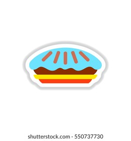 Vector illustration in paper sticker style delicious pie on plate