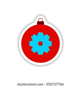 Vector illustration in paper sticker style Christmas ball with flower