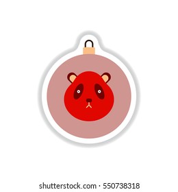 Vector illustration in paper sticker style Christmas ball with panda face