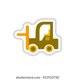 Vector illustration in paper sticker style Forklift truck