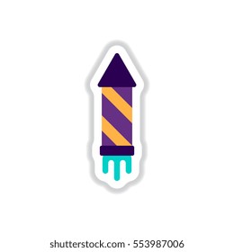 Vector illustration in paper sticker style Christmas firework rocket