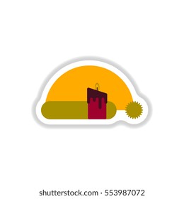 Vector illustration in paper sticker style Santa hat and candle