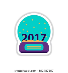 Vector illustration in paper sticker style Merry christmas glass ball with new 2017 year