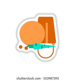 Vector illustration in paper sticker style Snowman head with carrot and bucket
