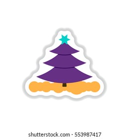 Vector illustration in paper sticker style christmas tree with star