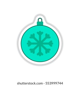 Vector illustration in paper sticker style Christmas ball and snowflake