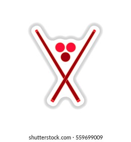 Vector illustration in paper sticker style billiard balls and cues