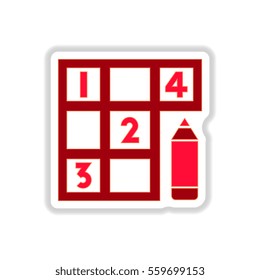 Vector illustration in paper sticker style Sudoku and pencil
