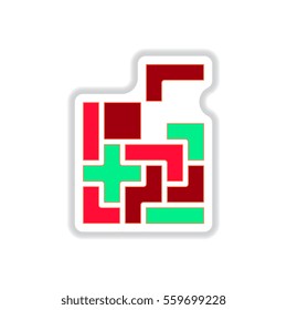 Vector illustration in paper sticker style Tetris pieces
