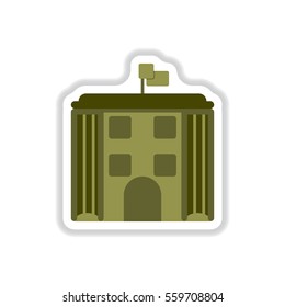 Vector illustration in paper sticker style Architecture building and columns with flag