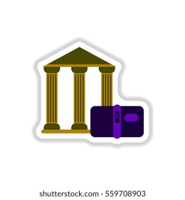 Vector illustration in paper sticker style history book and architecture of ancient building Column entrance design classical construction History antique culture exterior facade