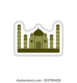Vector illustration in paper sticker style Taj mahal temple