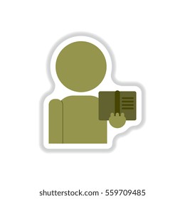 Vector illustration in paper sticker style man silhouette holding book