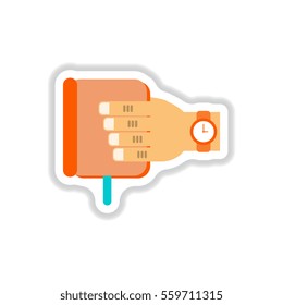 Vector illustration in paper sticker style Book in hand