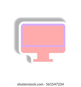 Vector illustration in paper sticker style tv monitor