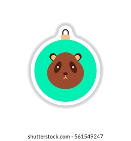 Vector illustration in paper sticker style Christmas ball with panda face