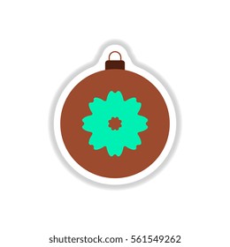 Vector illustration in paper sticker style Christmas ball with flower