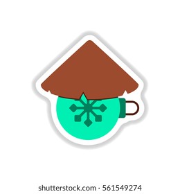 Vector illustration in paper sticker style Christmas ball and Chinese conical hat