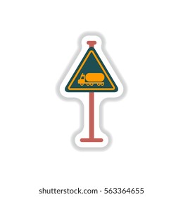 Vector illustration in paper sticker style warning road sign gasoline tank truck