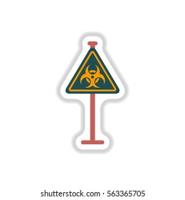 Vector illustration in paper sticker style road sign with an radioactive symbol