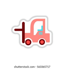 Vector illustration in paper sticker style Forklift truck