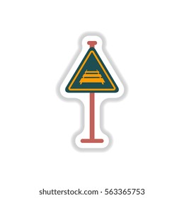 Vector illustration in paper sticker style Warning traffic sign Railroad