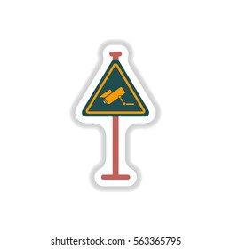 Vector illustration in paper sticker style Video surveillance sign