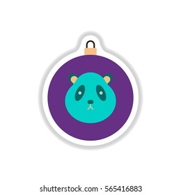 Vector illustration in paper sticker style Christmas ball with panda face