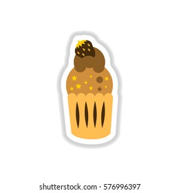 Vector illustration in paper sticker style strawberry ?upcake