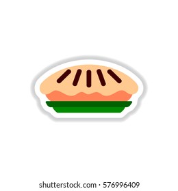 Vector illustration in paper sticker style delicious pie on plate