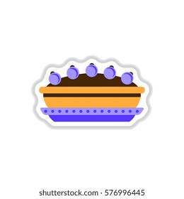 Vector illustration in paper sticker style delicious pie on plate