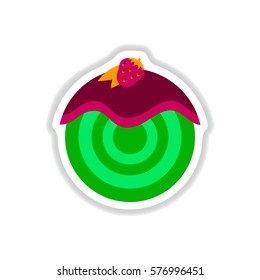 Vector illustration in paper sticker style strawberry donut