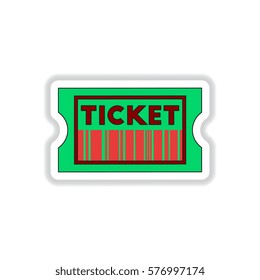 Vector illustration in paper sticker style cinema ticket with barcode