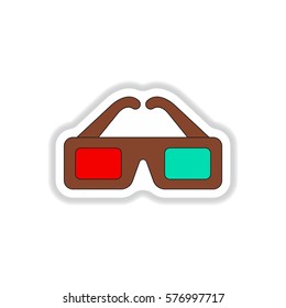 Vector illustration in paper sticker style 3d cinema glasses