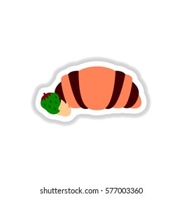 Vector illustration in paper sticker style strawberry chocolate croissant